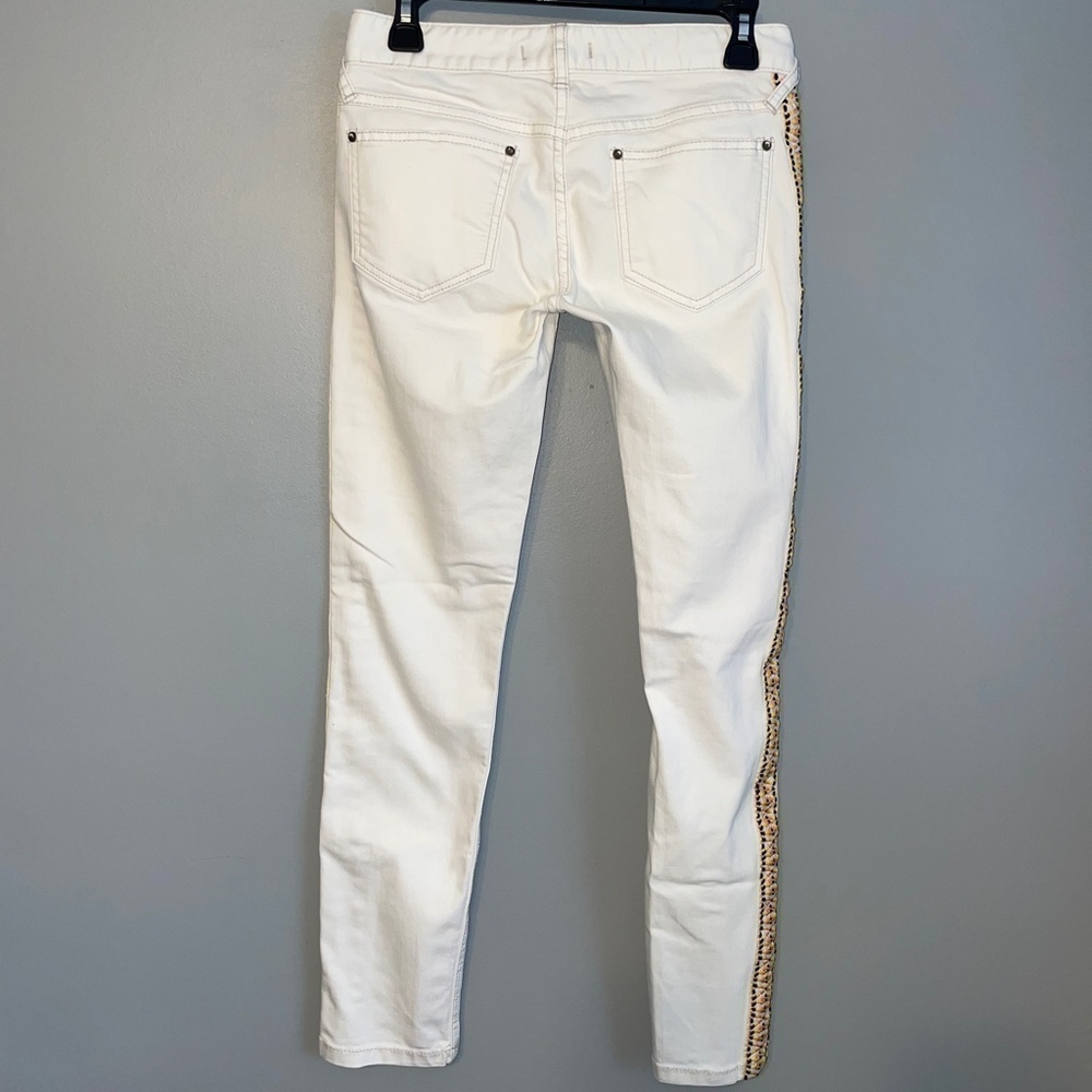 EUC Free People Boho Embroidered Striped Off White Denim Skinny Jeans Size 26 - Picture 6 of 8